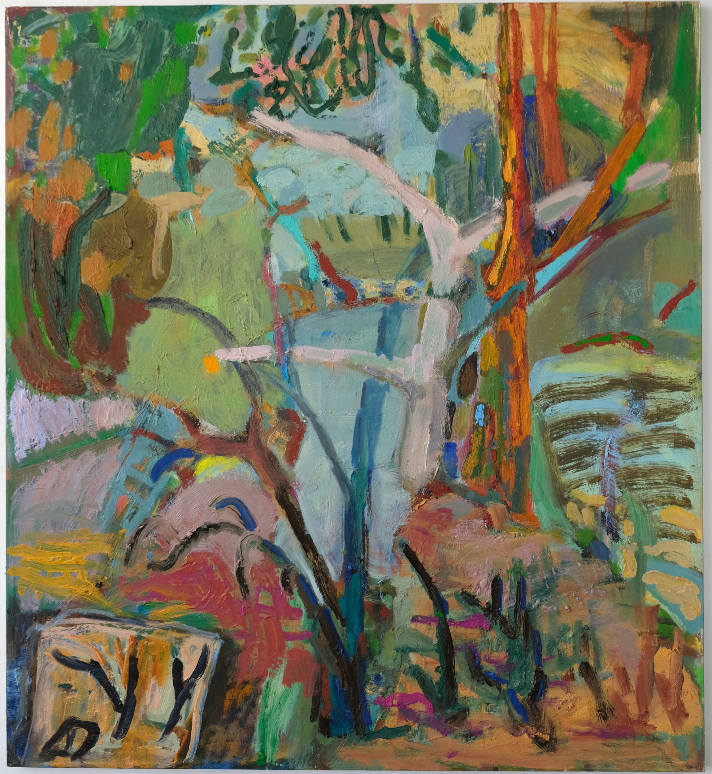 Paths, Griffith Park, 2024, oil on canvas on panel, 41" x 39"